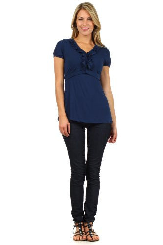 Tess Short Sleeves Nursing Top, Navy Large