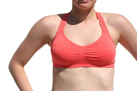 Strappy Criss-Cross Back Comfort Sports Bra - Coral (One Size)