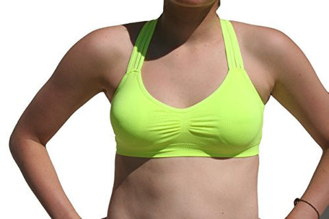 Strappy Criss-Cross Back Comfort Sports Bra - Neon Yellow (One Size)