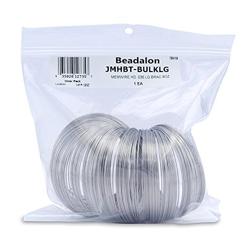 Remembrance Memory Wire, .036 in (0.91 mm) Heavy Duty Round, Bracelet, Large, Bright, 8 oz (227 g), appx 30 coils/oz