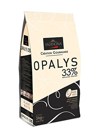 Valrhona White Chocolate Couverture Opalys 33% cocoa 32% sugar 44% fat content 32% milk - 3Kg - Feves