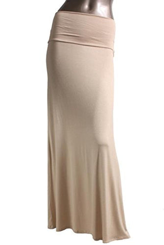 Azules Women'S Rayon Span Maxi Skirt - Solid (Stone / Large)