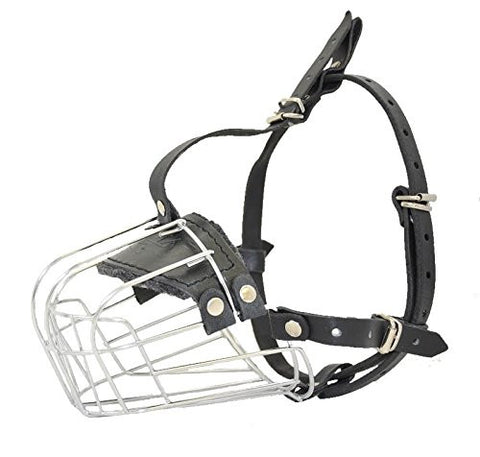 Metal Leather Wire Basket Dog Muzzle Length 3" - Snout 10.5"