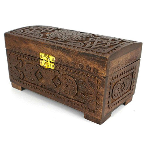 Mango Wood Carved Chest with Latch