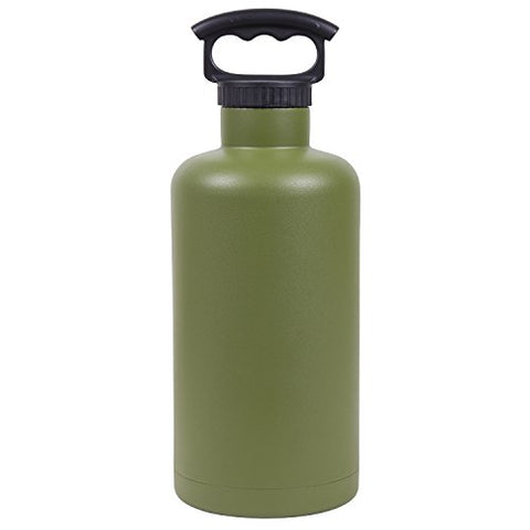 Double Wall Vacuum-Insulated Growler with 3 Finger Grip Lid - 64 oz - Olive Green Tank Growler