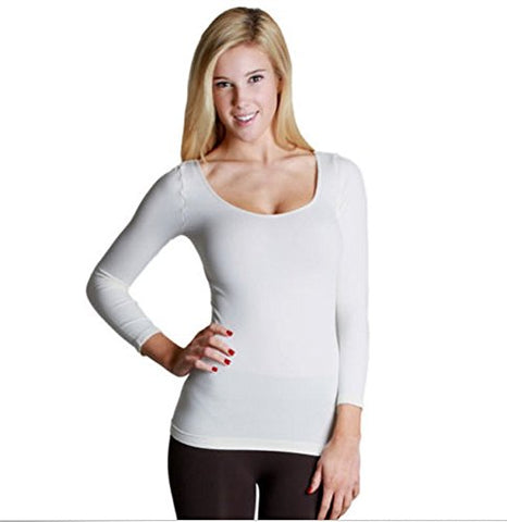 Seamless 3/4 Sleeve Scoop Neck Top - 7 White, One Size
