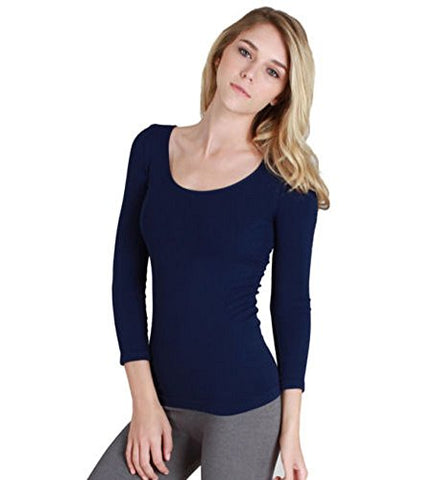 Seamless 3/4 Sleeve Scoop Neck Top - 22 Navy, One Size
