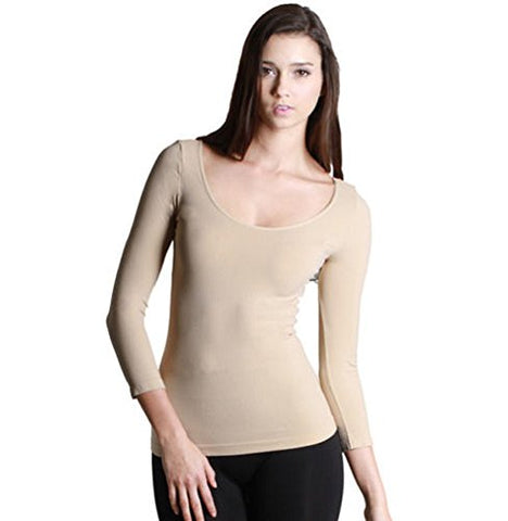 Seamless 3/4 Sleeve Scoop Neck Top - 13 Stone, One Size