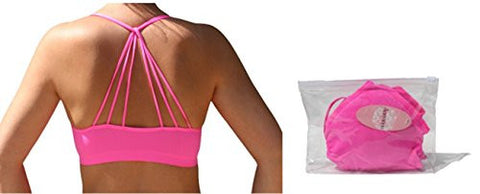 Seamless Strappy Back Halter Bralette - Neon Pink (One Size)