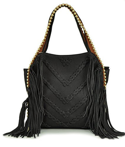 GRAYA Fringe Shoulder Bag - Black