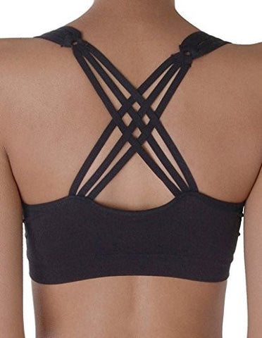 Strappy Criss-Cross Back Comfort Sports Bra - Black (One Size)