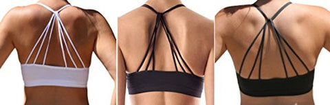 Seamless Strappy Back Halter Bralette - White and Seamless Strappy Back Halter Bralette - Black and Seamless Strappy Back Halter Bralette - Dark Gray, One Size (Pack of 3)