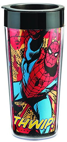 Marvel Spider-Man 16 oz. Plastic Travel Mug, 3.5 x 3.25 x 7" h