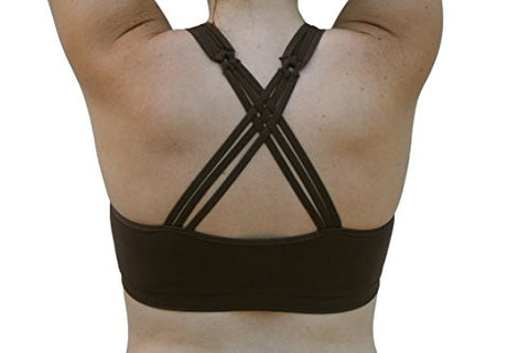 Strappy Criss-Cross Back Comfort Sports Bra - Dark Brown (One Size)