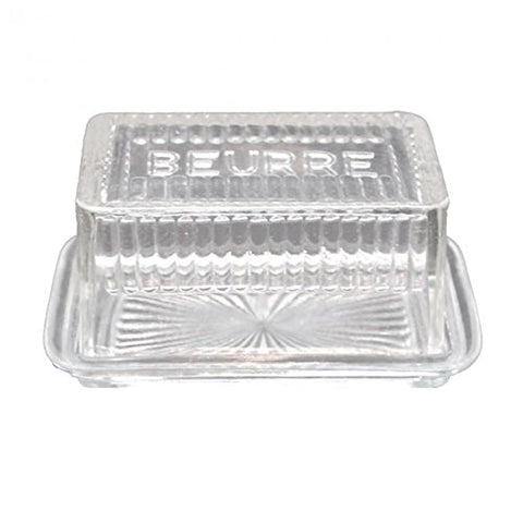 Depression Glass Butter Dish "BEURRE" 16 oz