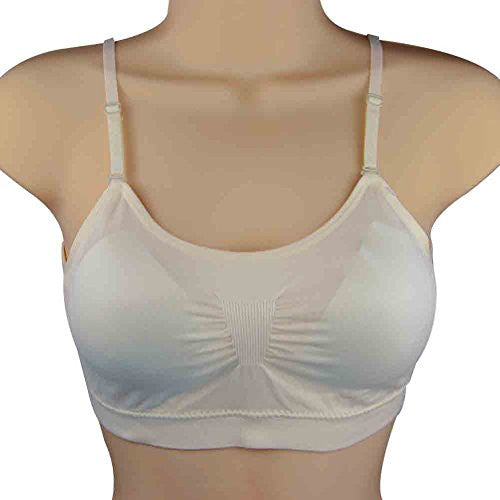 Women's Seamless Bra Top with Removable Bra Pads & Convertible Straps (Ivory)