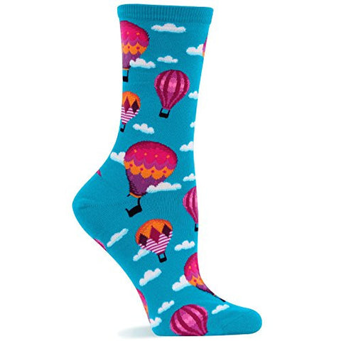 Hot Air Balloons Sock, Turquoise, Women's Shoe Size 4-10.5