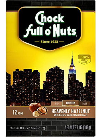 Chock full o’Nuts Coffee Pods Heavenly Hazelnut Medium Roast, 12 ct
