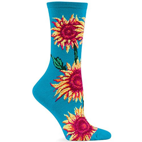 Pop Sunflowers Sock, Turquoise, Women's Shoe Size 4-10.5