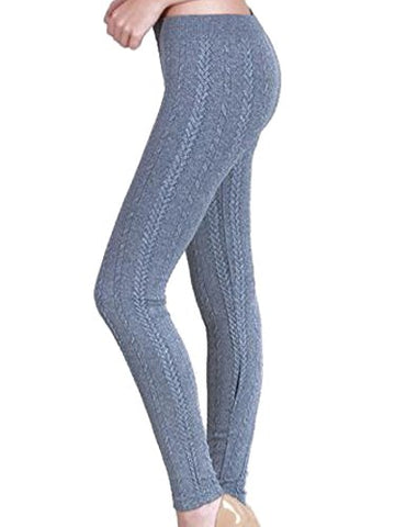 Seamless Braid Knit Leggings - Heather Denim, One Size