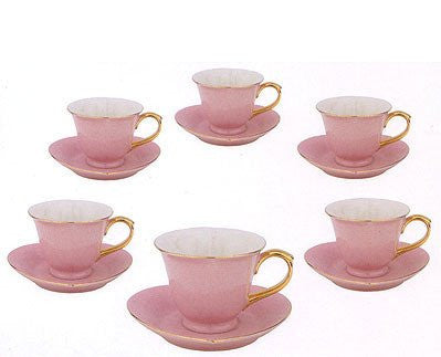 Inside Out Heart Set of 6 Heart Cup & Saucer 5oz Pink/Gold