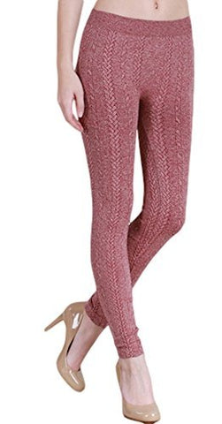 Seamless Braid Knit Leggings - Heather Dk Burgundy, One Size