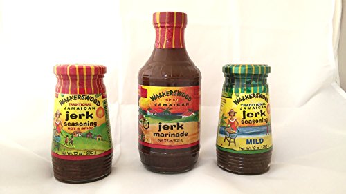Walkerswood Hot Jamaican Jerk Seasoning  10 oz and Walkerswood Mild Jerk Seasoning 10 oz and Walkerswood Jamaican Jerk Marinade 17 oz
