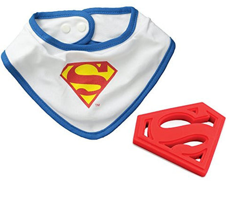 Printed Waterproof Bandana Bib, Superman and Silicone Teether, Superman