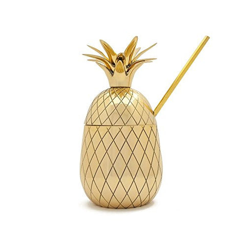 Large Pineapple Tumbler with Straw (16oz) - Gold