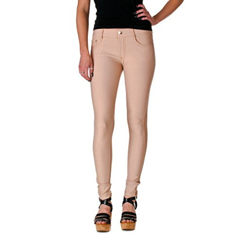 Fashion Mic Womens Pull On Cotton Blend Color Jeggings, Camel, Large/X-Large