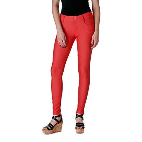 Fashion Mic Womens Pull On Cotton Blend Color Jeggings, Red, Large/X-Large