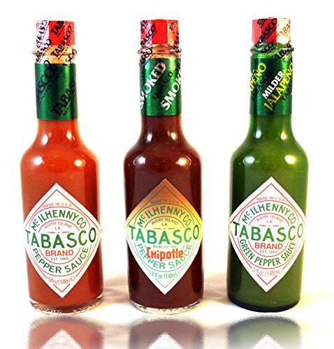 Tabasco Green Pepper Sauce 5 oz and Tabasco Chipotle Pepper Sauce 5 oz and Tabasco Red Pepper Sauce 5 oz