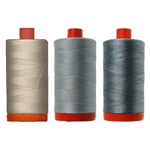 Aurifil- 50wt Cotton 1,422yd, (Light Beige, Dove and Grey)