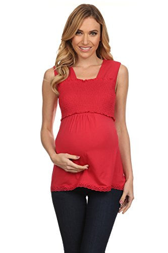 Asmi Smocked Sleeveless Nursing Tank - Red, Medium