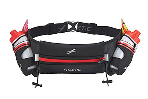 Fitletic / iFitness 16-ounce Hydration Belt (Black/Striped Red, S/M (24 - 34 Inches))