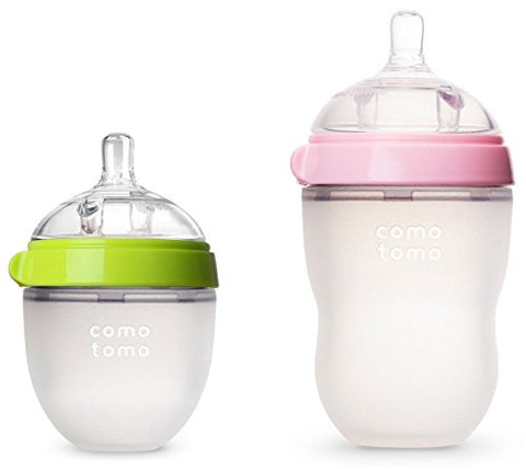 Natural Feel Baby Bottle (Single Pack), 8 oz, Pink and Natural Feel Baby Bottle (Single Pack), 5 oz, Green
