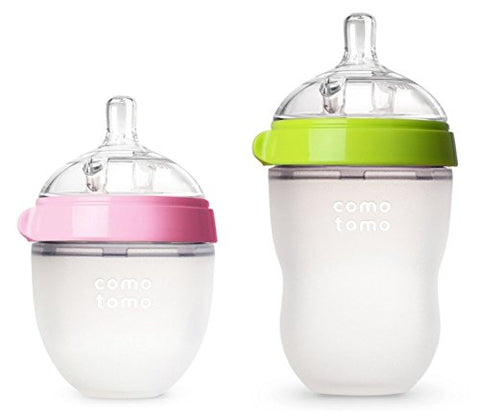 Natural Feel Baby Bottle (Single Pack), 8 oz, Green and Natural Feel Baby Bottle (Single Pack), 5 oz, Pink