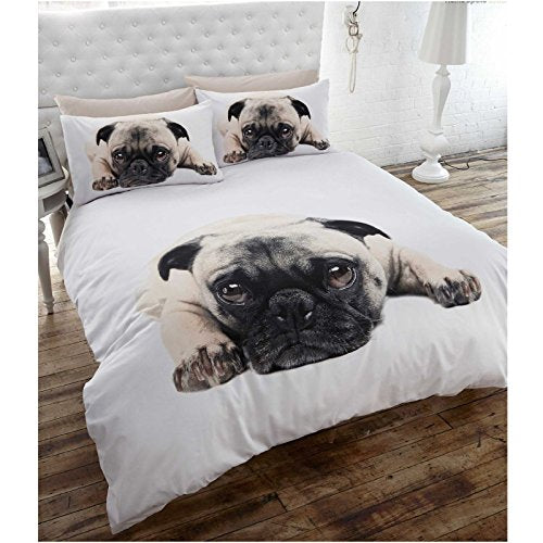 Pug Single Duvet Set - 138cm x 200cm (53in x 78in) Pillowcase size: 50cm x 75cm(19.6in x 29.5in) Brown and White