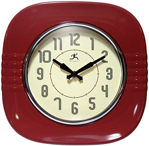 Infinity Instruments Classic Diner 11" Square Retro Red Metal Wall Clock