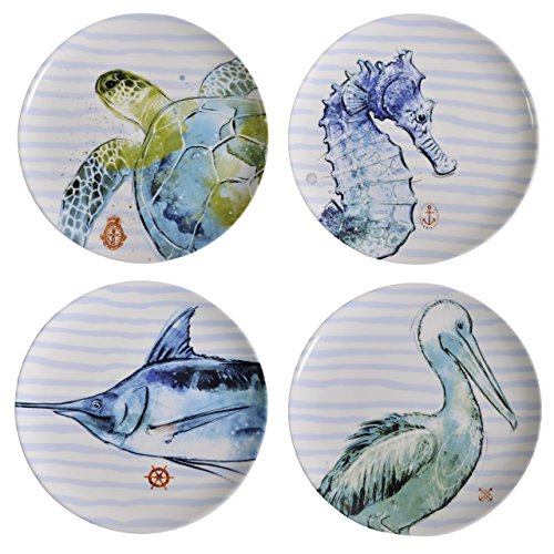 8" Round Stoneware Plate wNautical Design, 4 Styles