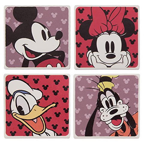 Disney Mickey & Friends 4-Piece Ceramic Coaster Set, 4 x 0.25 x 4" h