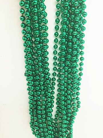 33" 7mm Metallic Bead Necklaces - Green (12 Pcs)