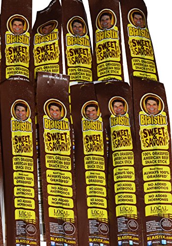 Pure Grass Fed U.S.A. Beef Jerky Snack Sticks - 10 Sweet & Savory | Raised on Pasture - Never Fed Grain | Gluten Free | No Antibiotics | No Hormones | No Nitrates