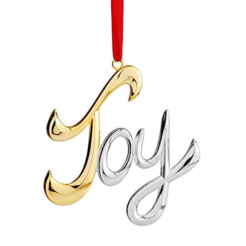 Joy Ornament, 4" W x 4" H, Silver Plate w/ Gold Plate Accents