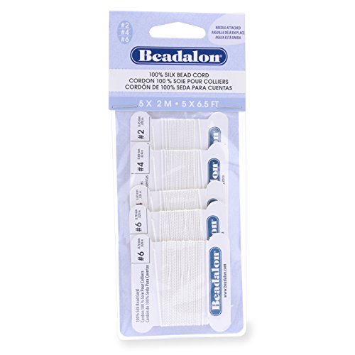 Silk Thread, VariPack, Sizes 1x02, 2x04, 2x06 w/needle, White, 2 m (6.5 ft) each