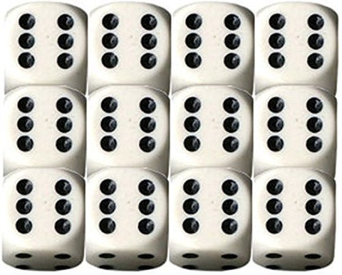 Opaque 16mm d6 White/black Dice Block (12 dice)