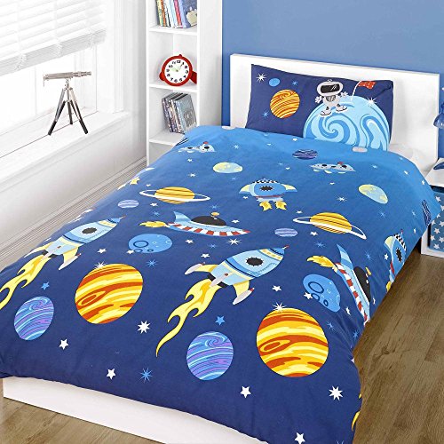 Generic Duvet Cover Junior 'Rocket' Design - 120cm x 150cm Pillowcase size: 40cm x 60cm (Dark blue)