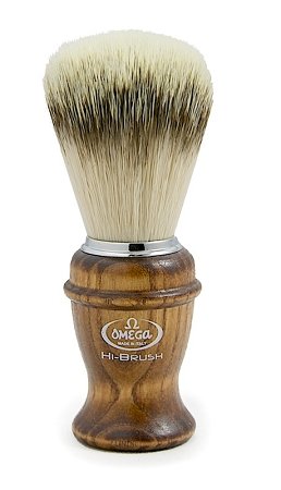 0146138 Hi-Brush Synthetic Fiber Shaving Brush, Ash Wood Handle, Brown