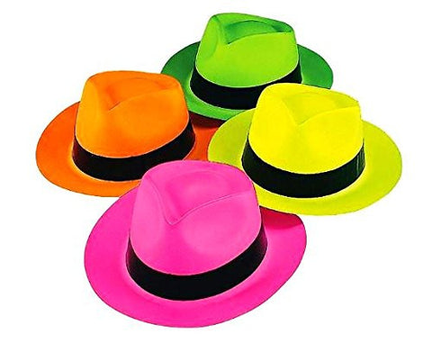 Neon Color Plastic Gangster Hats - Assorted Colors (12 Pcs)