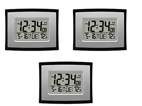 Digital Wall Clock with Indoor Temp and Calendar, Silver